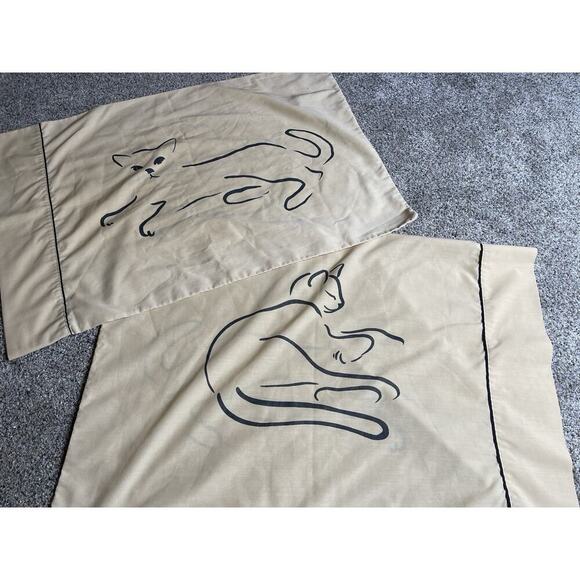 Vintage SpringMaid CAT WHISPURR Alex West Tan Black Full Sheet Set 4 Piece VGUC - Picture 3 of 8